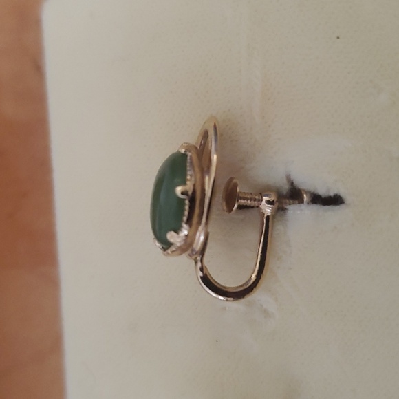 Vintage Amco Jewels Genuine Jade Earring Set 14KT Gold Overlay - Picture 8 of 14